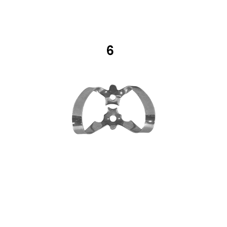Anterior clamps: 6 (Rubberdam clamps)