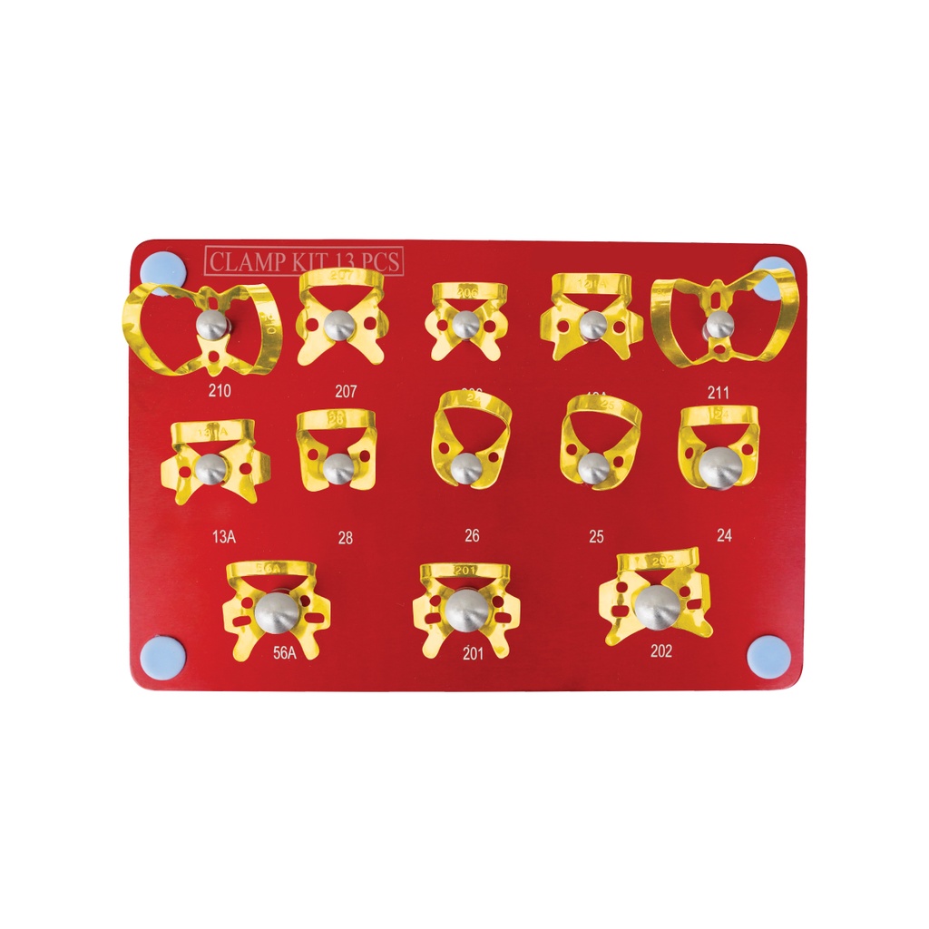 Rubber Dam Clamps 13 Pcs Kit Red Silver Plate Gold Clamps