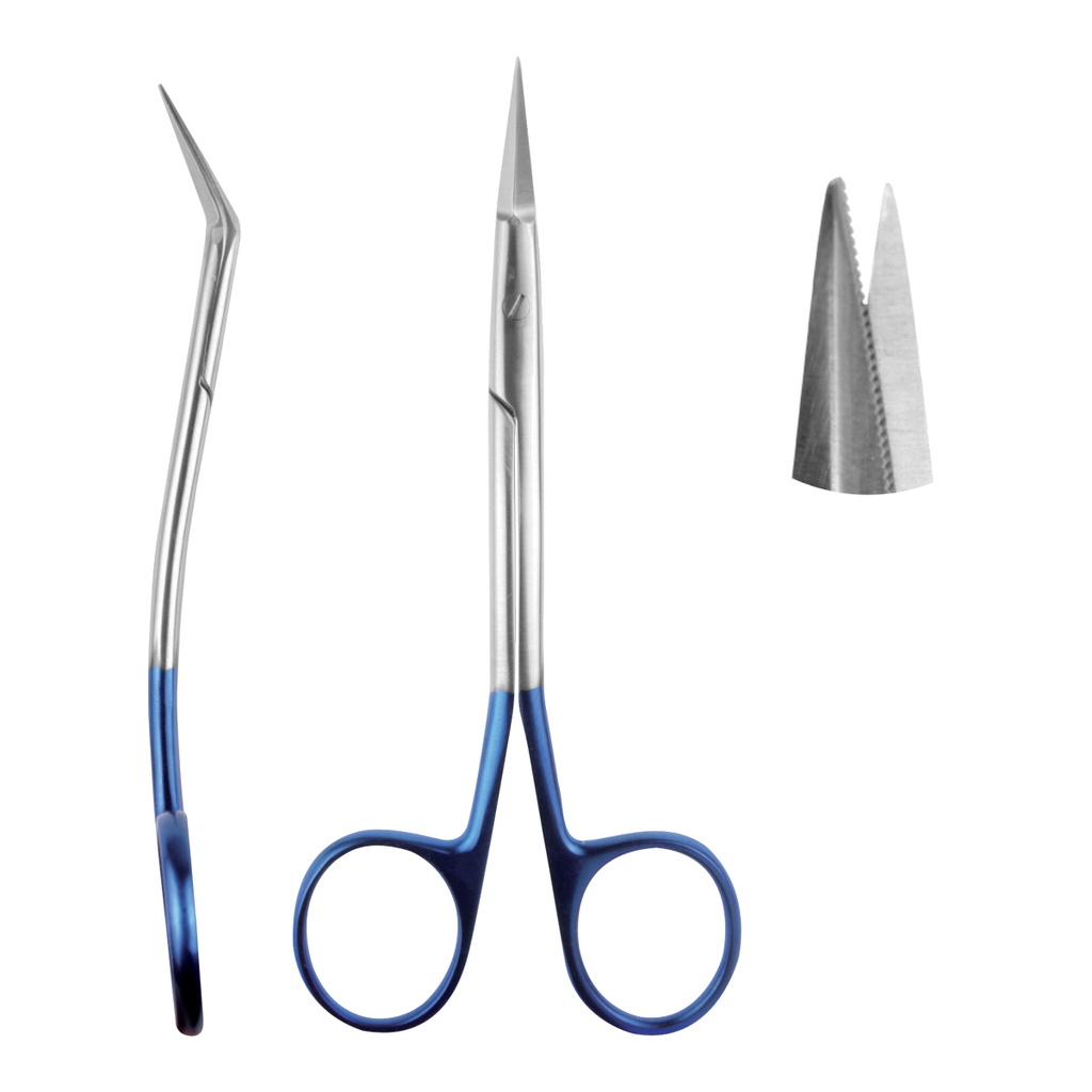 Scissor Dean Serrated Double Curve 13.5cm Titanium/Plasma Blue