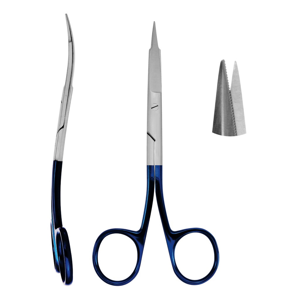 Scissor Goldman-Fox Serrated Double Curve 13.5cm Titanium/Plasma Blue