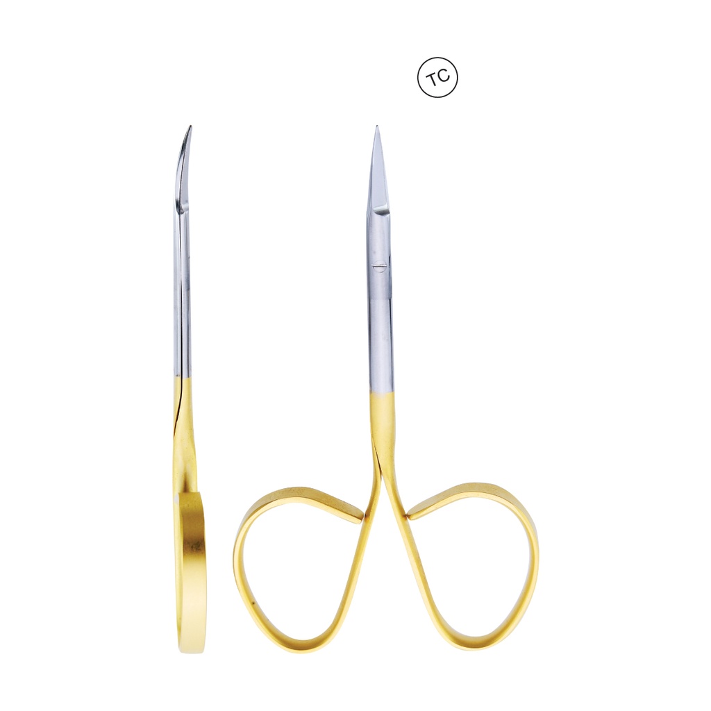 Micro Scissor (TC) Iris Curved 10.5cm Blade 15mm Serration 1 Blade Gold
