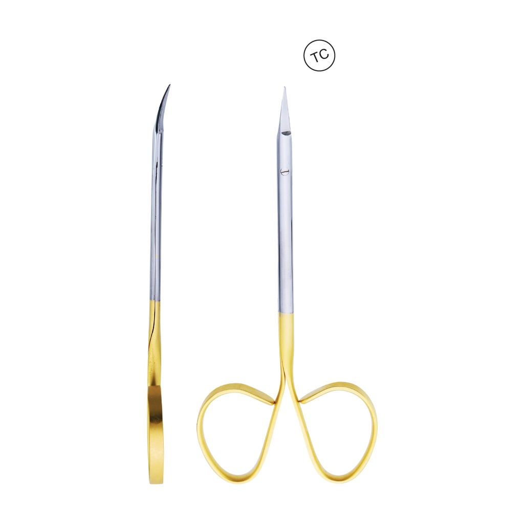Micro Scissor (TC) Iris Curved 13cm Blade 15mm Serration 1Blade Gold