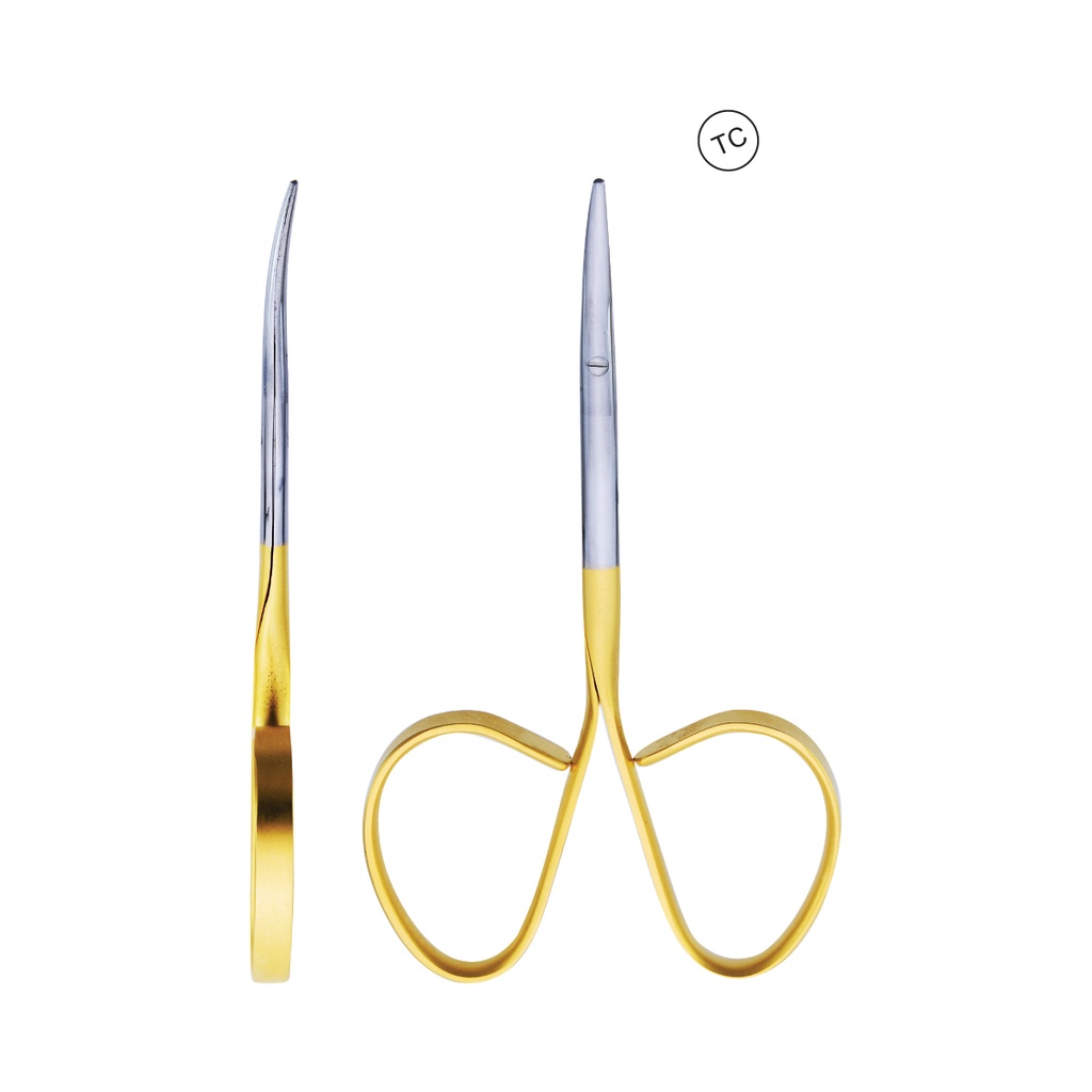 Micro Scissor (TC) Curved 10.5cm Serration 1 Blade Round Tips Gold