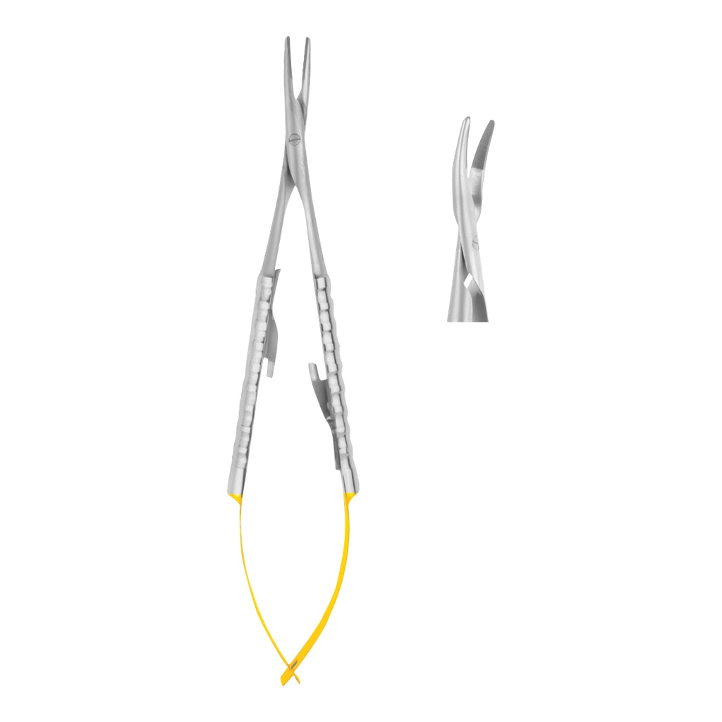Micro Castroviejo Needle Holder Curved 14cm (TC) Gold